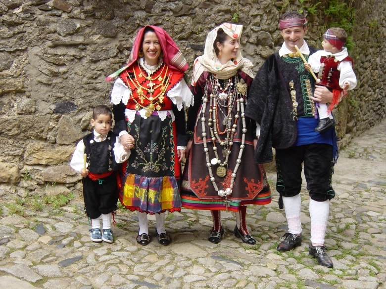 Spanish family in traditional costumes fiesta Casafari