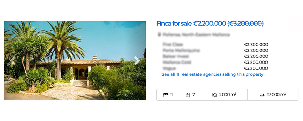 Property price comparison in meta search with 20 real estate agencies in Mallorca