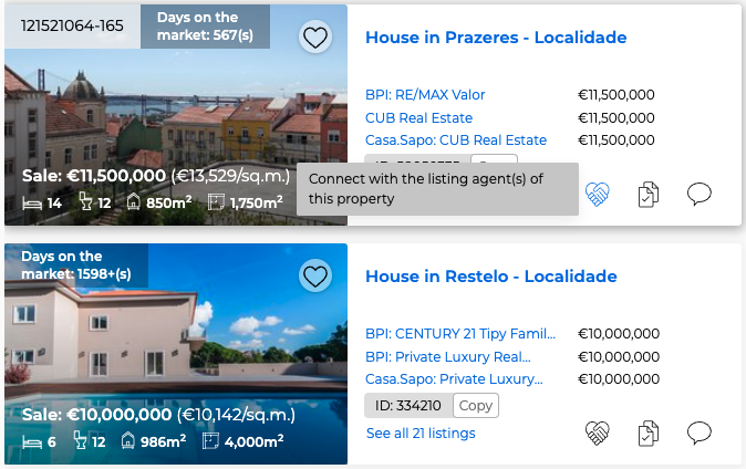 Properties with the CASAFARI Connect turned on to share commissions between estate agents