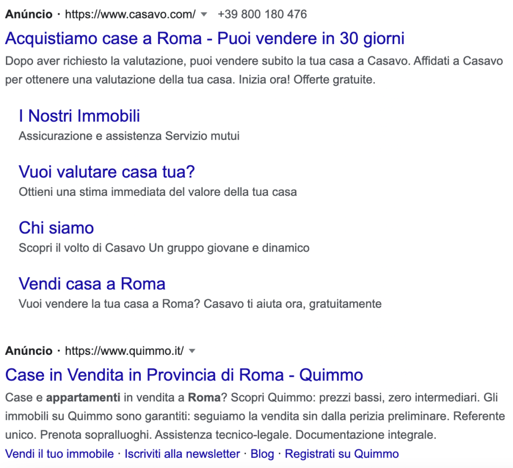 Annunci su Google per la compravendita di immobili a Roma