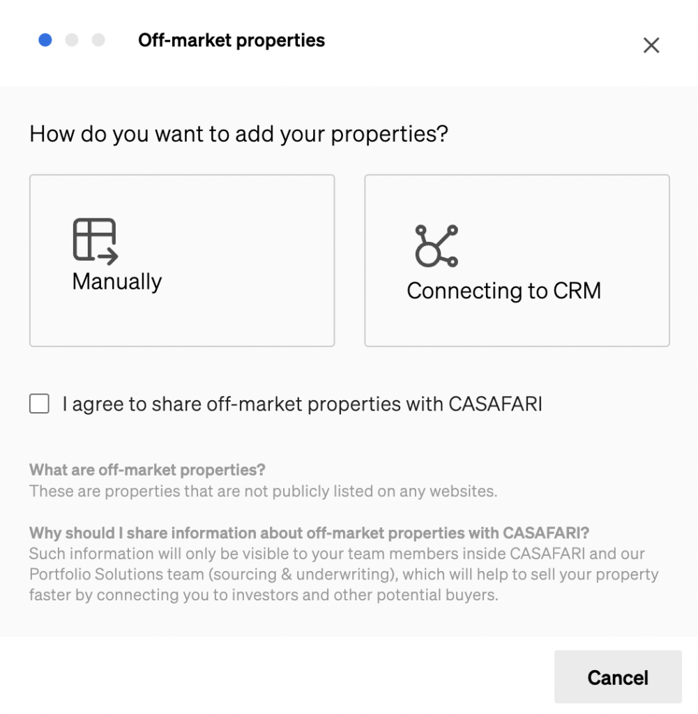 Adding an off-market property inside CASAFARI