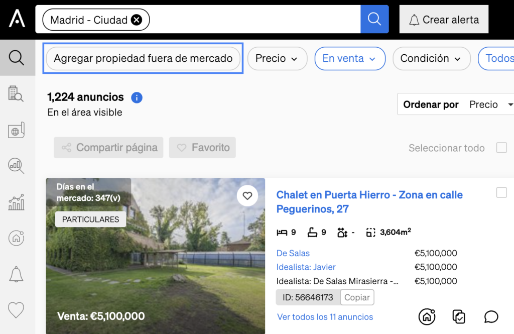 Cómo añadir una propiedad fuera del mercado dentro de CASAFARI
