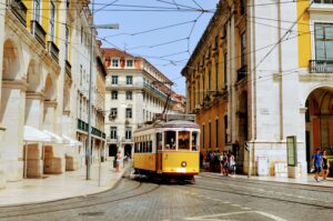 Tram in the city centre of Lisbon