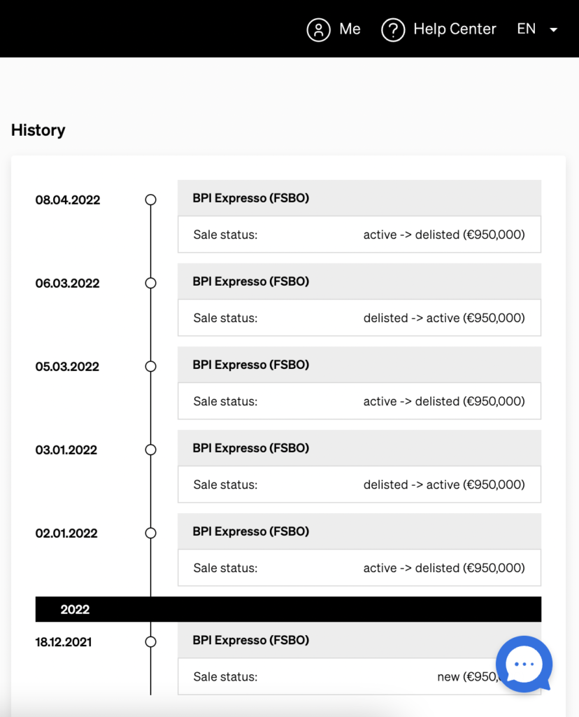 Historical data on CASAFARI's Property Page