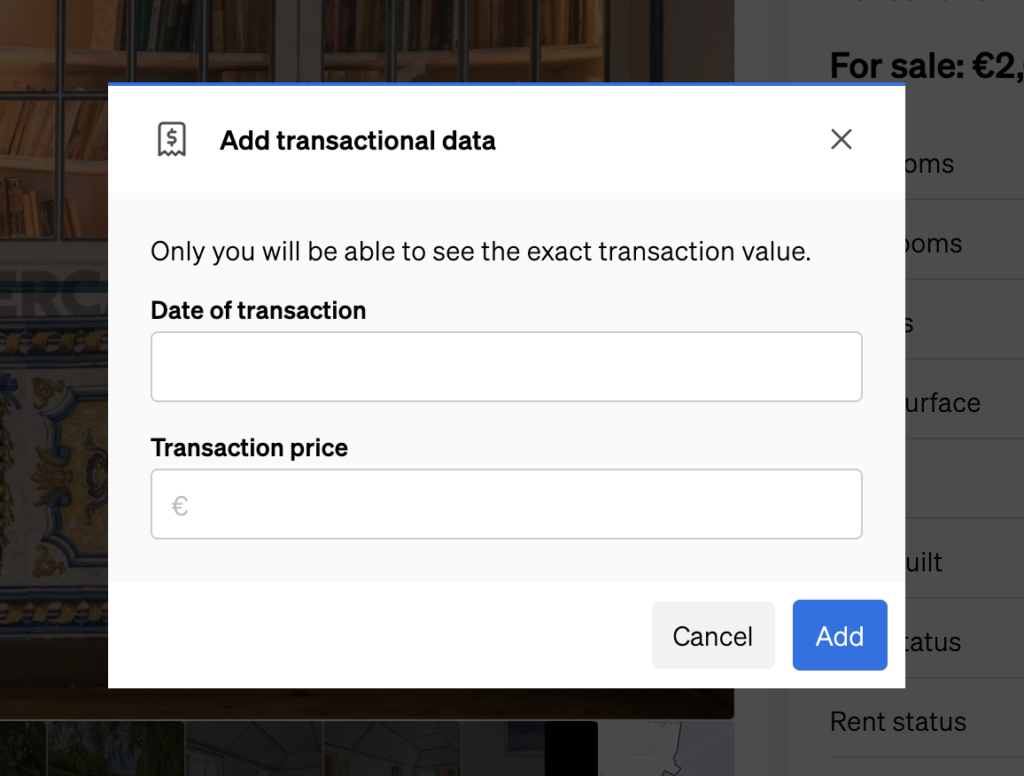 Second step of adding transactional data to a property