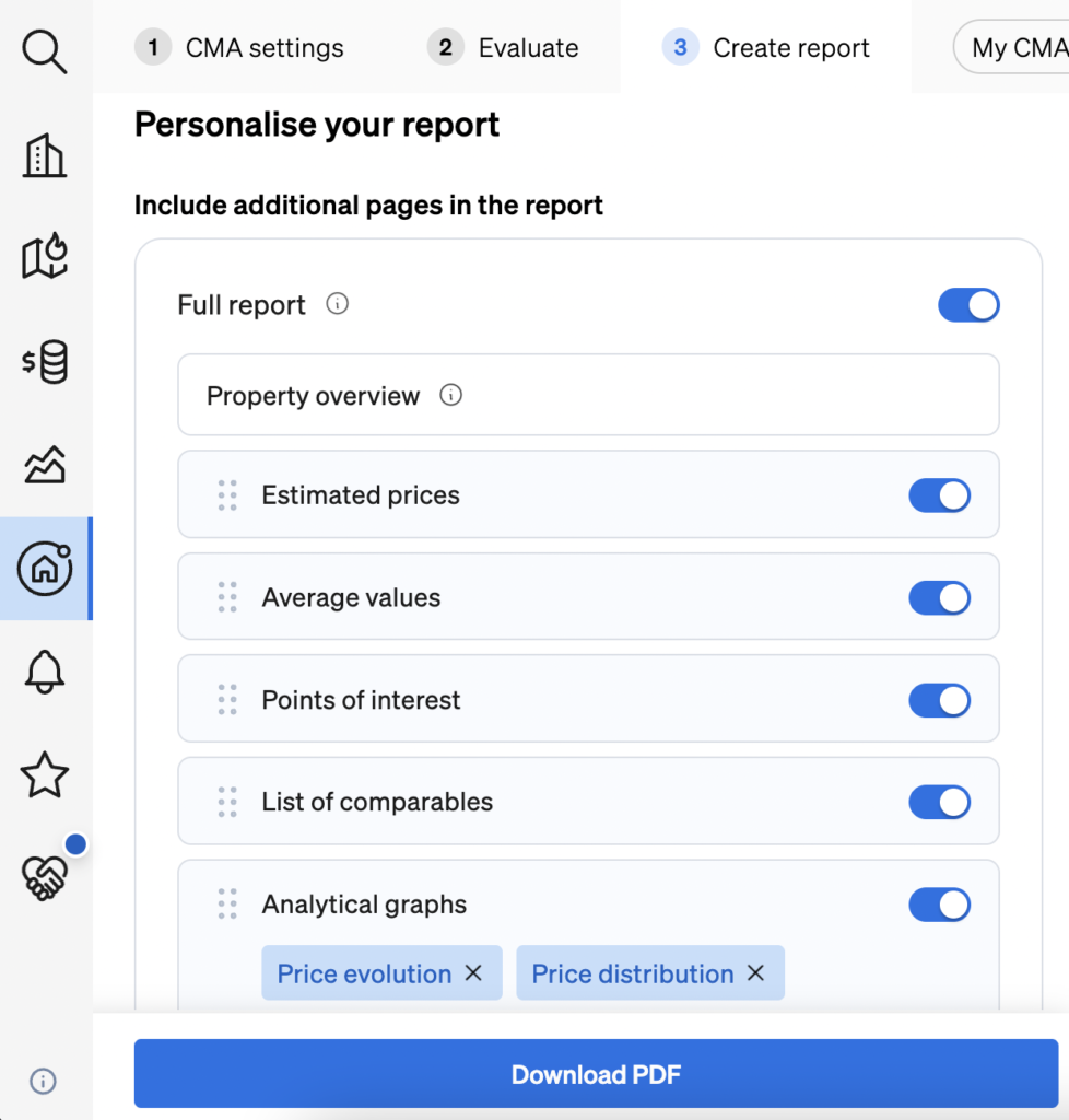 Choosing the order of the content inside your property valuation report