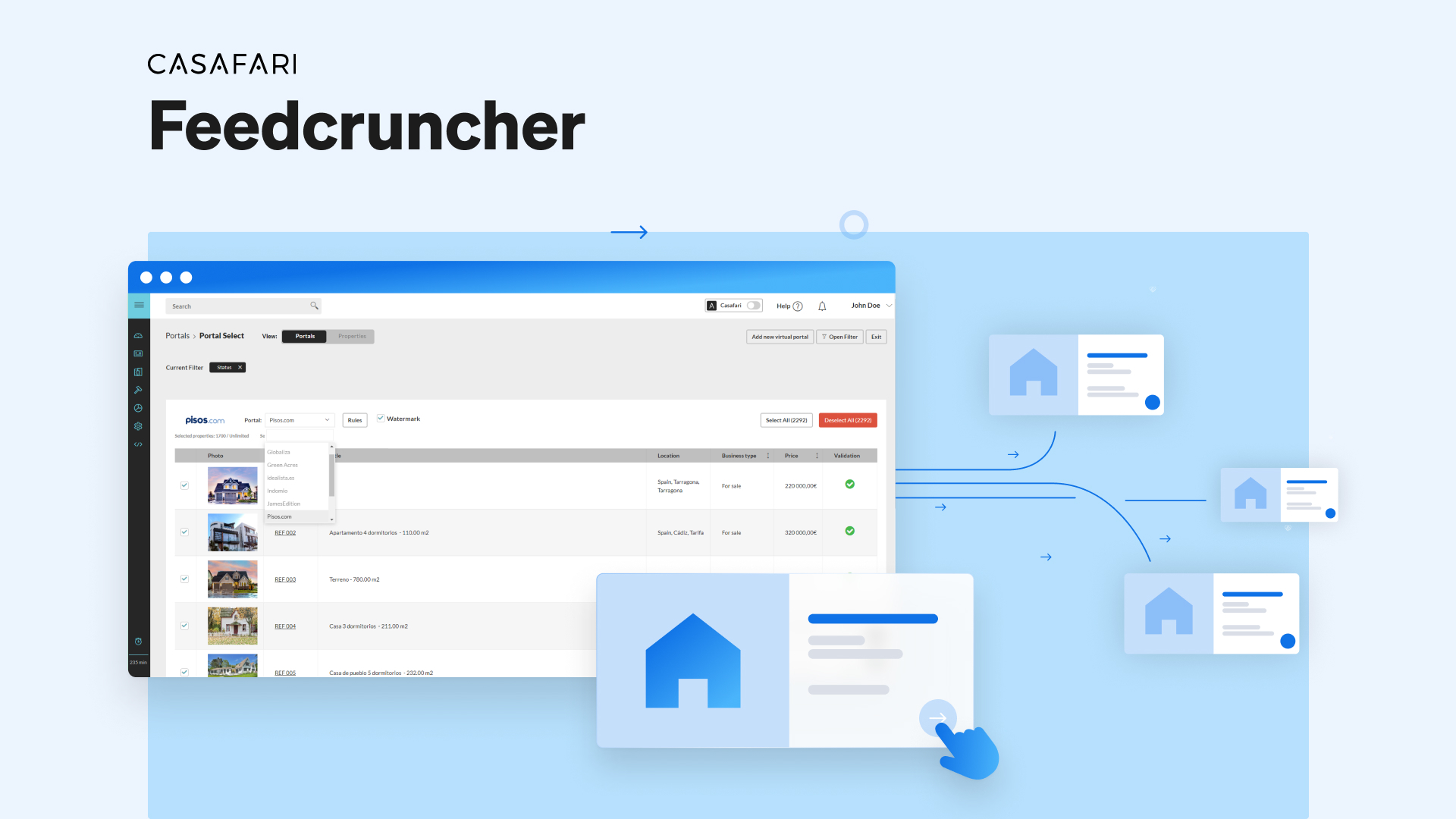 Feedcruncher, das Produkt von CASAFARI zum gleichzeitigen Export von Immobilienangeboten an viele Immobilienportale