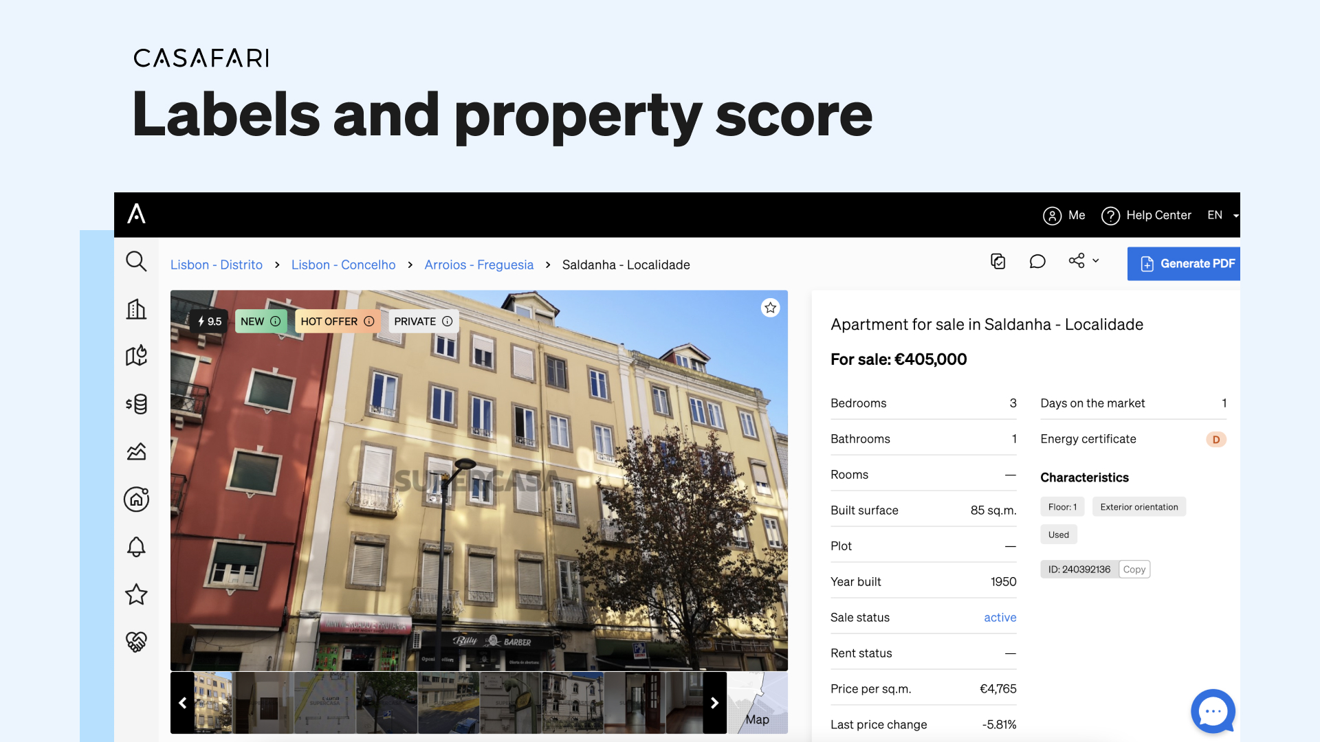 New features inside CASAFARI Property Sourcing: HOT OFFER and NEW labels and property scoring