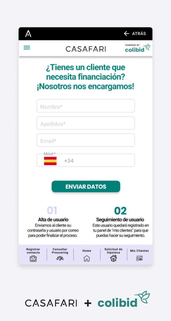 registering your client for a mortgage inside CASAFARI with Colibid