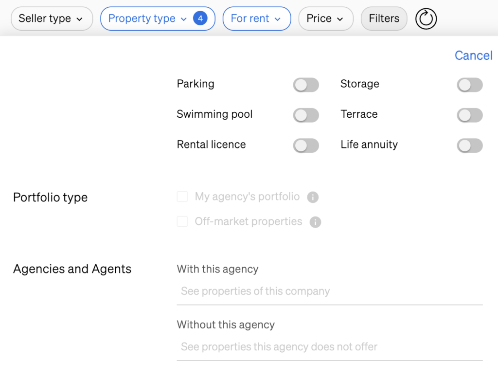 Filtering by properties of a specific agency inside CASAFARI Property Sourcing
