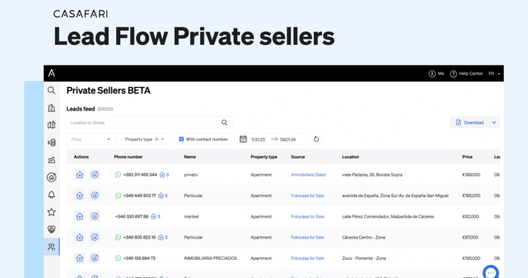 CASAFARI's Lead Flow Private sellers