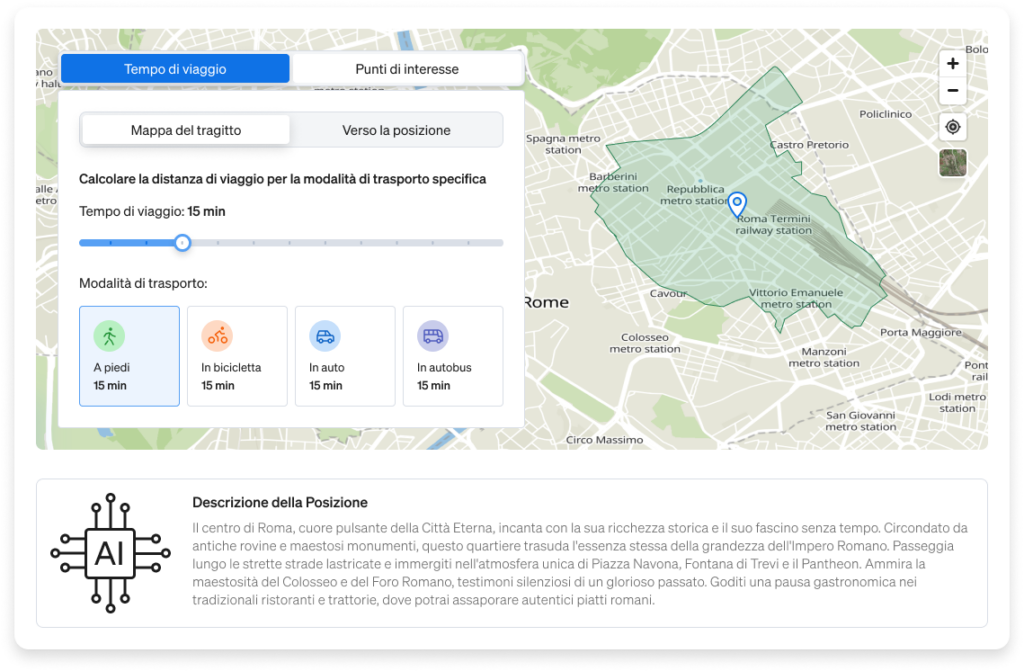 Mappa Intelligente di localizzazione fornito da CASAFARI per le agenzie immobiliari da aggiungere ai propri annunci immobiliari
